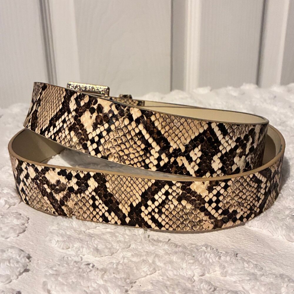 Ellen Tracy Faux leather Snakeskin Tan Black Belt Size L/XL - Picture 2 of 8